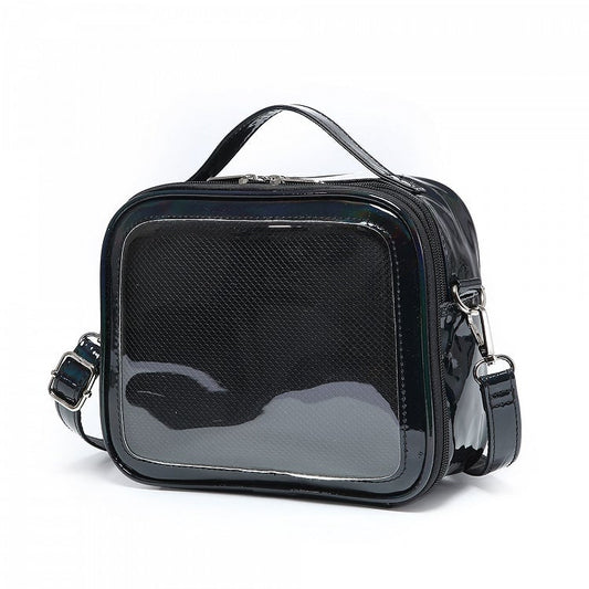 Metallic Black/White/Silver PU Square Crossbody Ita Bag