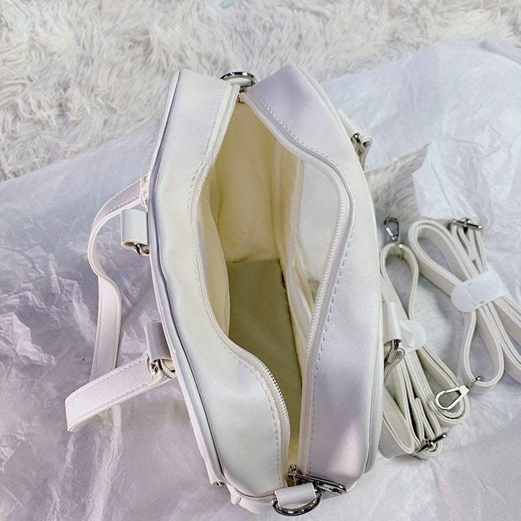 Black/White/Light Blue Square PU Tote Ita Bag