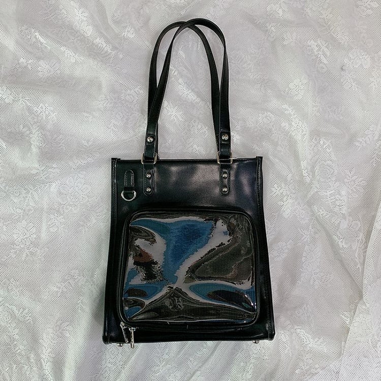 Milk White/Black Square PU Tote Ita Bag