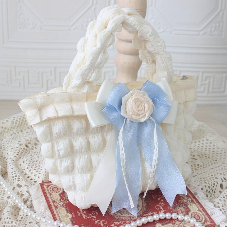 Milk White Rose Bowknot Decoration Hand Bag