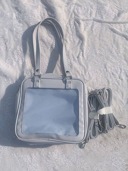 Black/White/Light Blue Square PU Tote Ita Bag