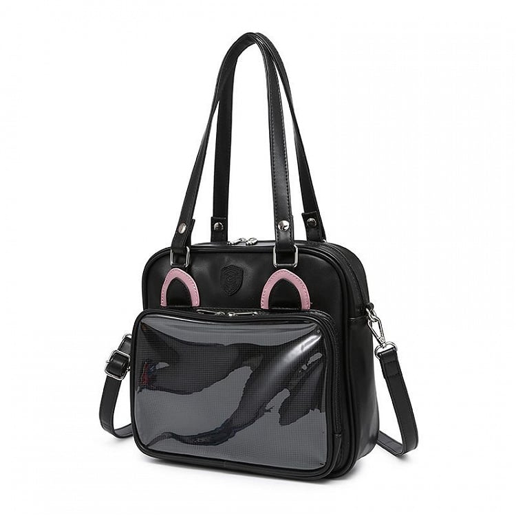 Kitty Ears Design Black and Pink PU Square Ita Bag