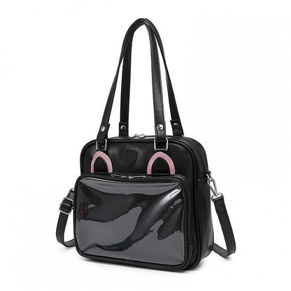 Kitty Ears Design Black and Pink PU Square Ita Bag