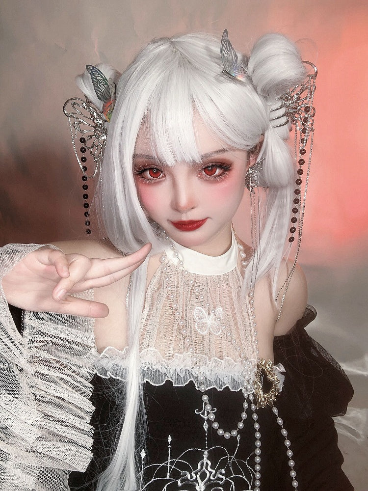 Black / White Bead Chain Butterfly Claw Clips