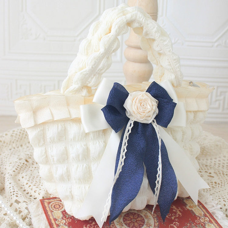 Milk White Rose Bowknot Decoration Hand Bag