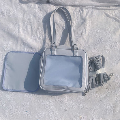 Black/White/Light Blue Square PU Tote Ita Bag