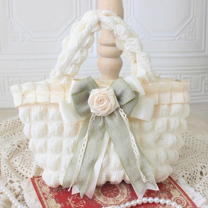 Milk White Rose Bowknot Decoration Hand Bag