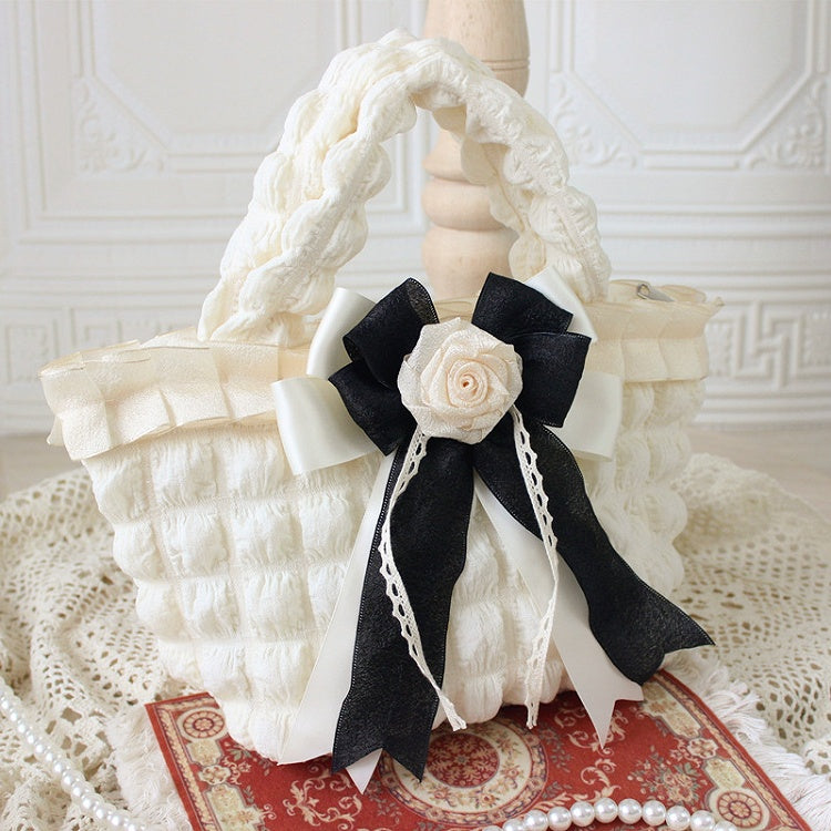 Milk White Rose Bowknot Decoration Hand Bag