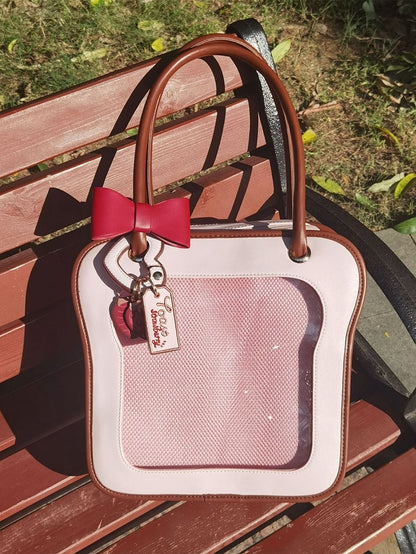 Pink Toast-shaped Ita Tote Bag with Bowknots