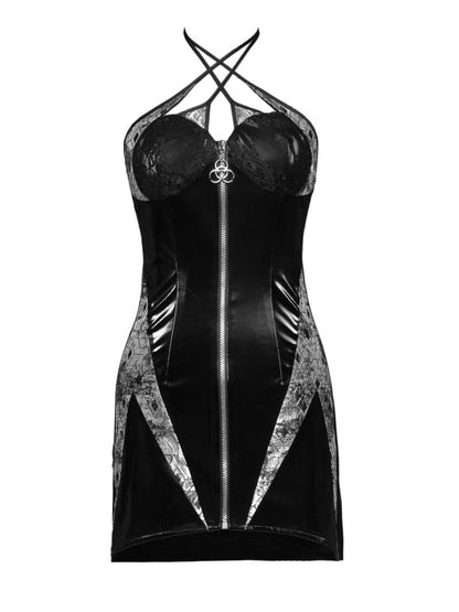Black PU Halter Neck Dress Zip Closure at Front Ashnikko Concert Outfits