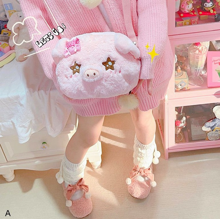 Pink Cute Pig-shaped Plush Crossbody