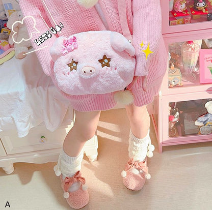 Pink Cute Pig-shaped Plush Crossbody