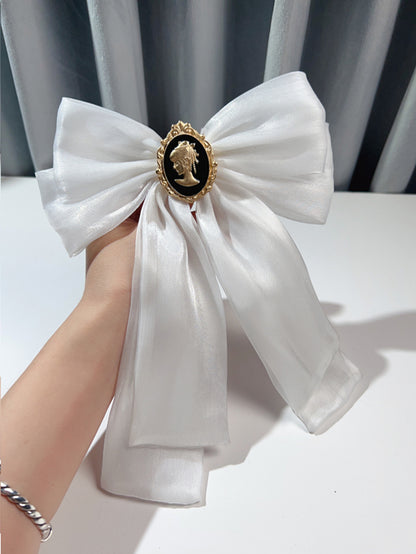 Baroque White/Black/Champagne Organza Bow Brooch