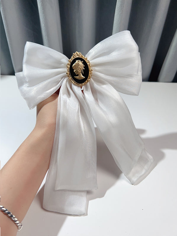 Baroque White/Black/Champagne Organza Bow Brooch
