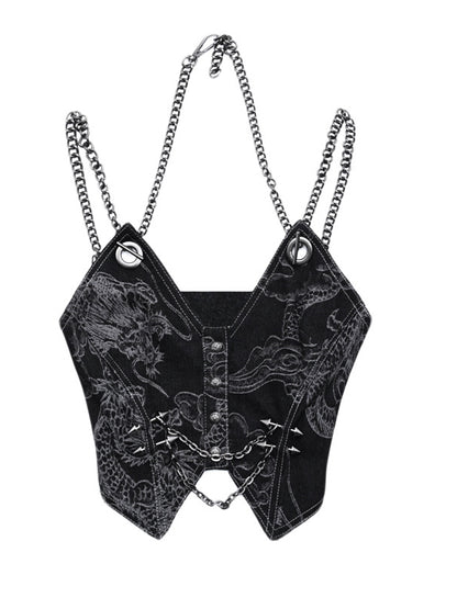 Studs Design Punk Chain Black Denim Cami Top Ashnikko Concert Outfits