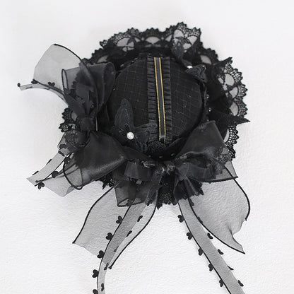 Black Vintage Bowknots Lace Trim Beaded Mini Hat
