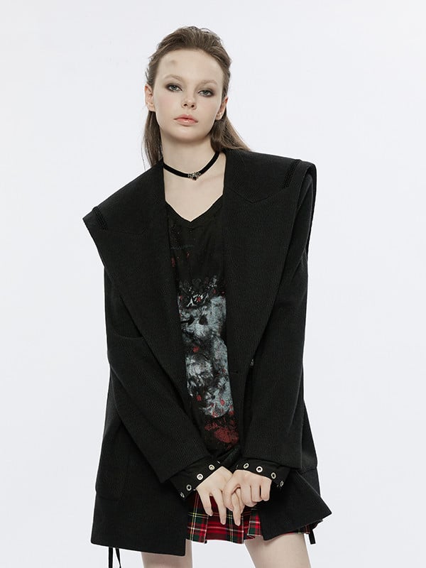 Clearance - Size M for Bust 116CM Black Sailor Collar Pea Coat