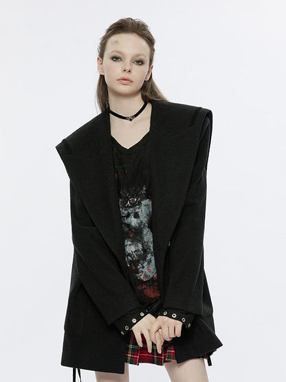 Clearance - Size M for Bust 116CM Black Sailor Collar Pea Coat