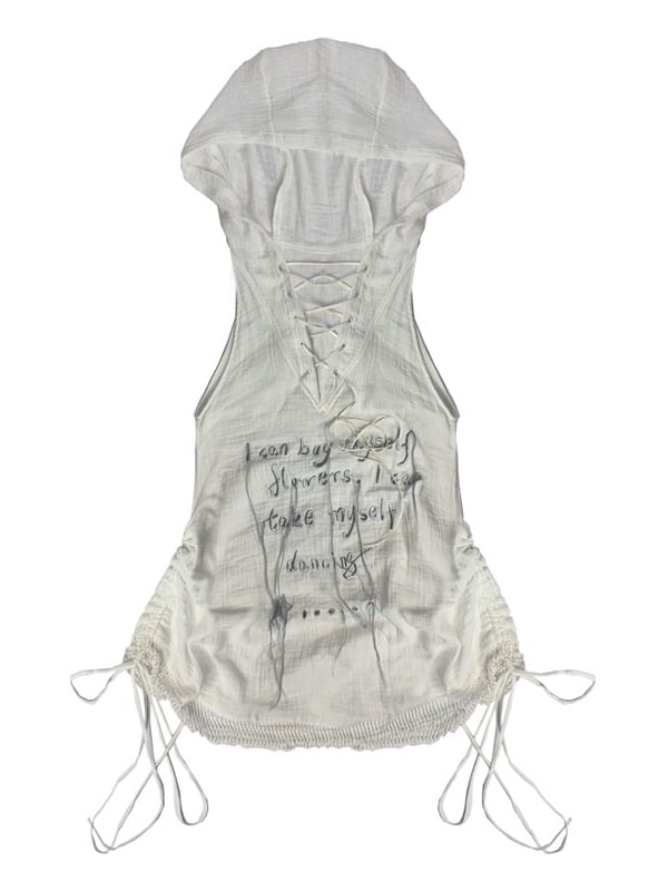 Dune Inspired White Hooded Long Vest Drawstring Hem