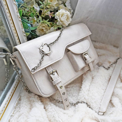Fold-over Flap Metal Chain Design Shoulder Bag