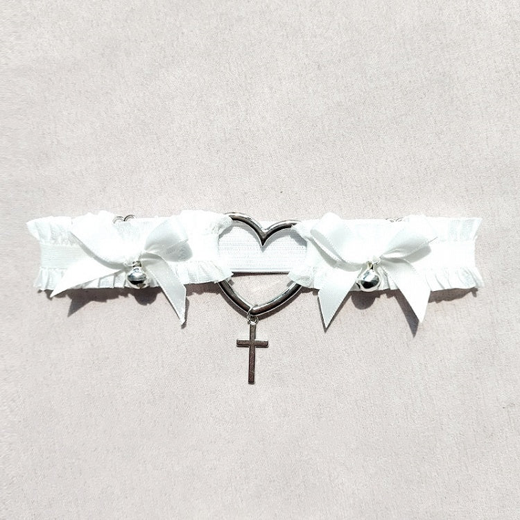 Bowknot and Bell Details Black / White Garter