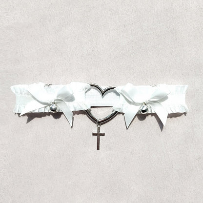 Bowknot and Bell Details Black / White Garter