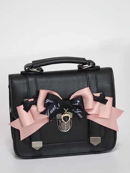 Jirai Kei Black and Pink/Pink Bowknots Fold-over Flap JK Tote Bag