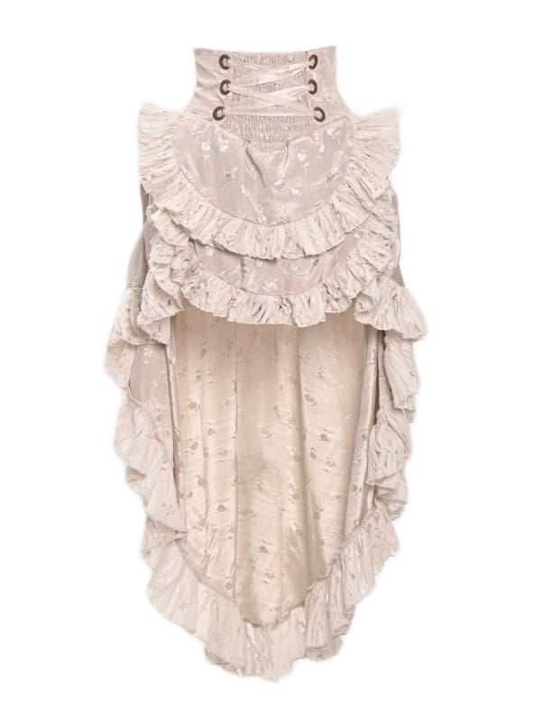 Champagne High Waist Ruffles Train High-low Skirt with Floral Pattern