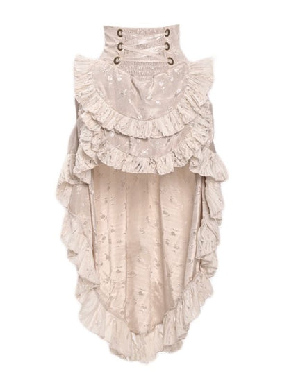Champagne High Waist Ruffles Train High-low Skirt with Floral Pattern