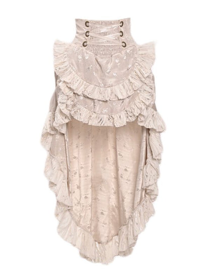 Champagne High Waist Ruffles Train High-low Skirt with Floral Pattern