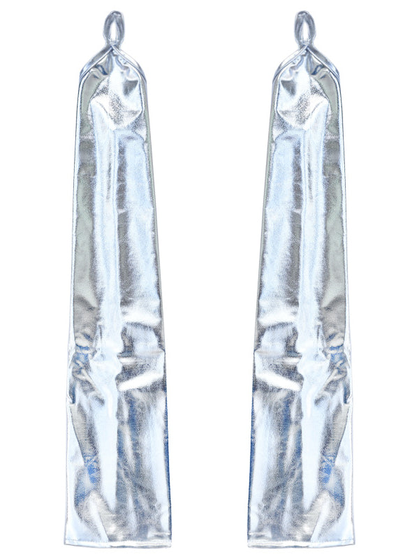 Cyberpunk Futuristic Silver / Black Long Gloves