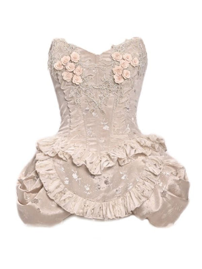 Flowers and Lace Applique Champagne Balletcore Historical Corset