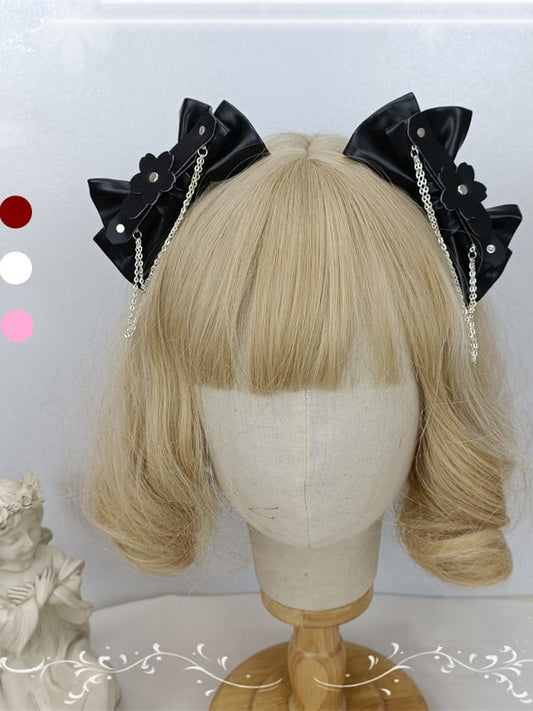 4 Color Options Detachable Chain Bow PU Hairclips