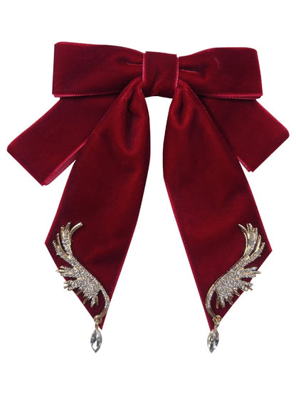 Wing-shaped Rhinestone Decorative Bow Tie Wine Red/ Black/ Dark Green with Pin