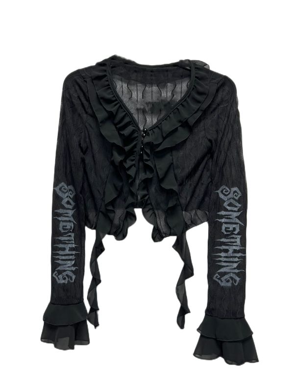 Black Semi-sheer Chiffon Ruffles Crop Top Music Festival Outfits