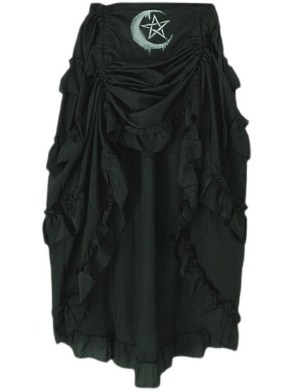 Drawstring Hem Punk Black Ruffles High-low Skirt