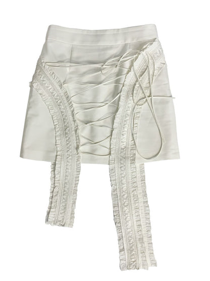 Lace-up Detail White Skirt