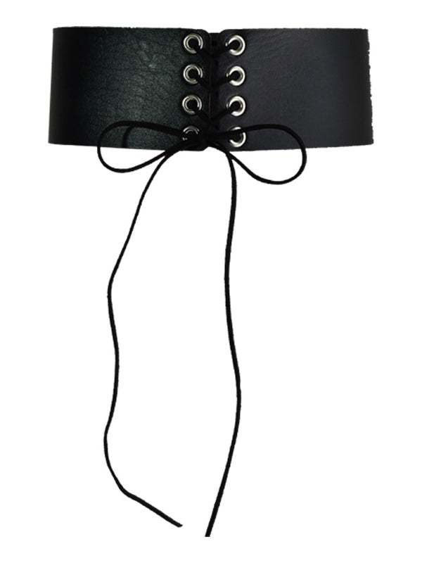 PU Black / White / Red Lace-up Garter