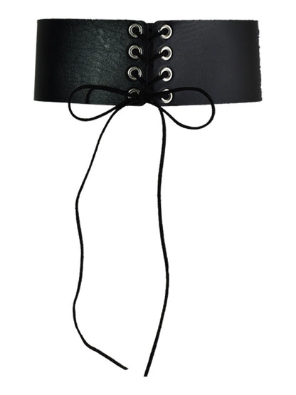 PU Black / White / Red Lace-up Garter