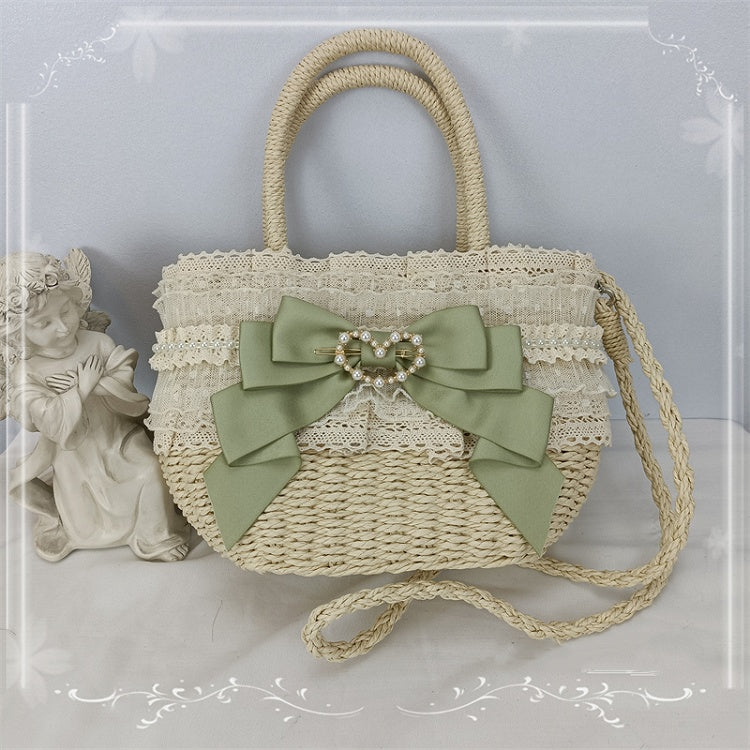 5 Color Options Lace Trim Bow Pastoral Tote Bag