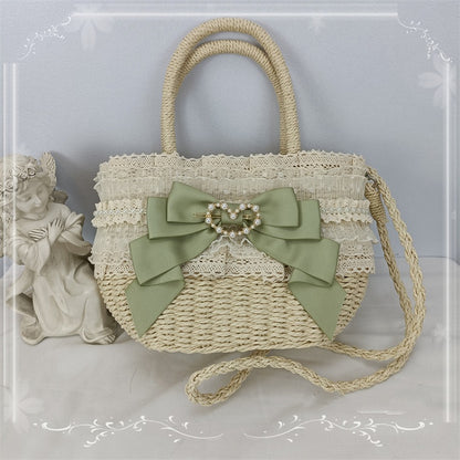 5 Color Options Lace Trim Bow Pastoral Tote Bag