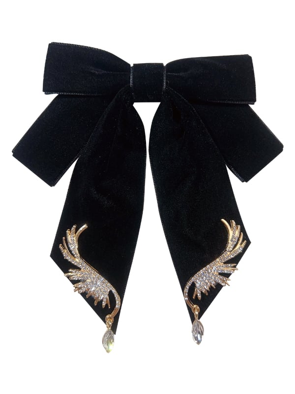 Wing-shaped Rhinestone Decorative Bow Tie Wine Red/ Black/ Dark Green with Pin