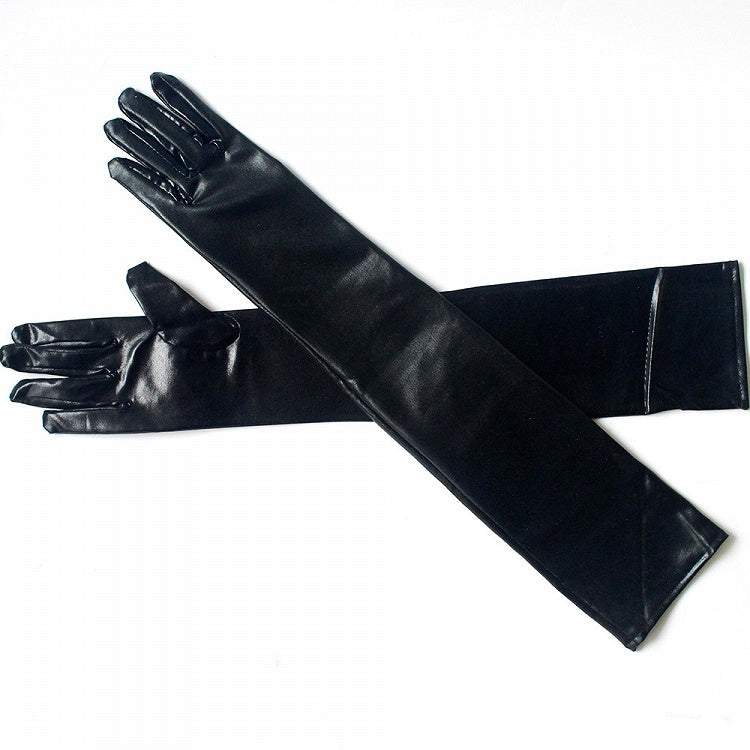 Gothic PU Black / White Long Gloves