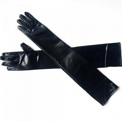 Gothic PU Black / White Long Gloves