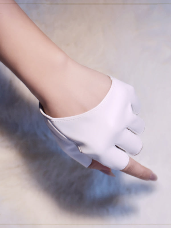 Cyberpunk PU Half-hand Gloves Black/White/Wine Red/Coffee