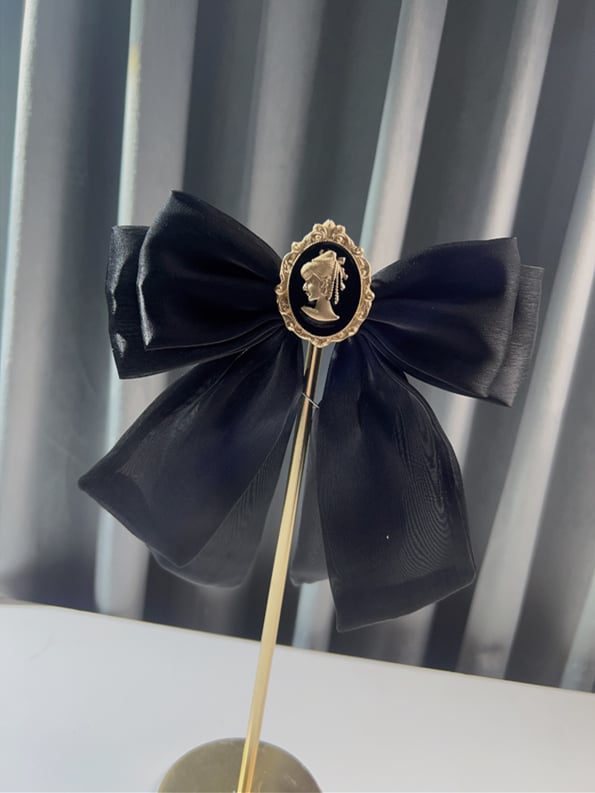 Baroque White/Black/Champagne Organza Bow Brooch