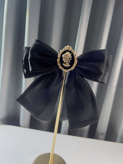 Baroque White/Black/Champagne Organza Bow Brooch