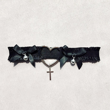 Bowknot and Bell Details Black / White Garter