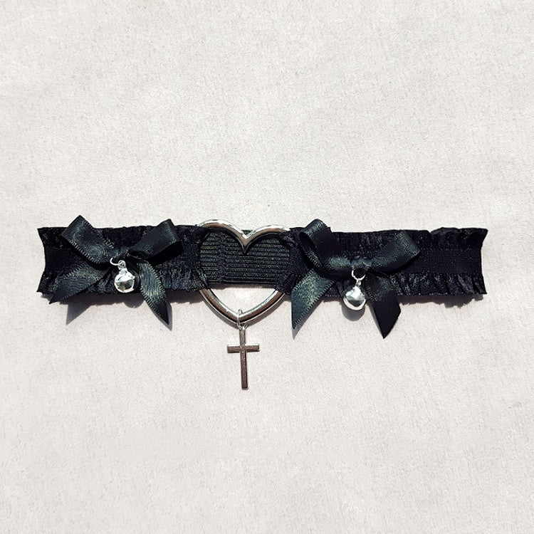 Bowknot and Bell Details Black / White Garter