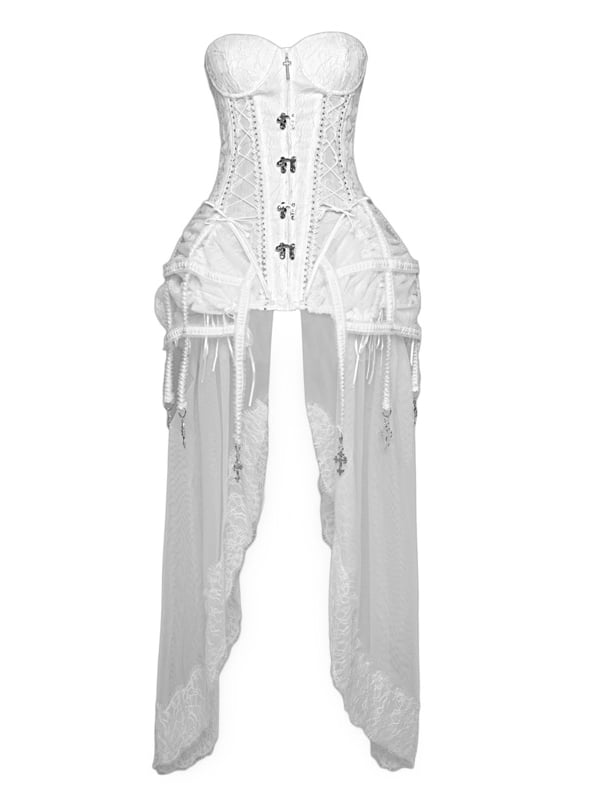 Birdcage Skirt and Bustier Corset Set White Goth Style